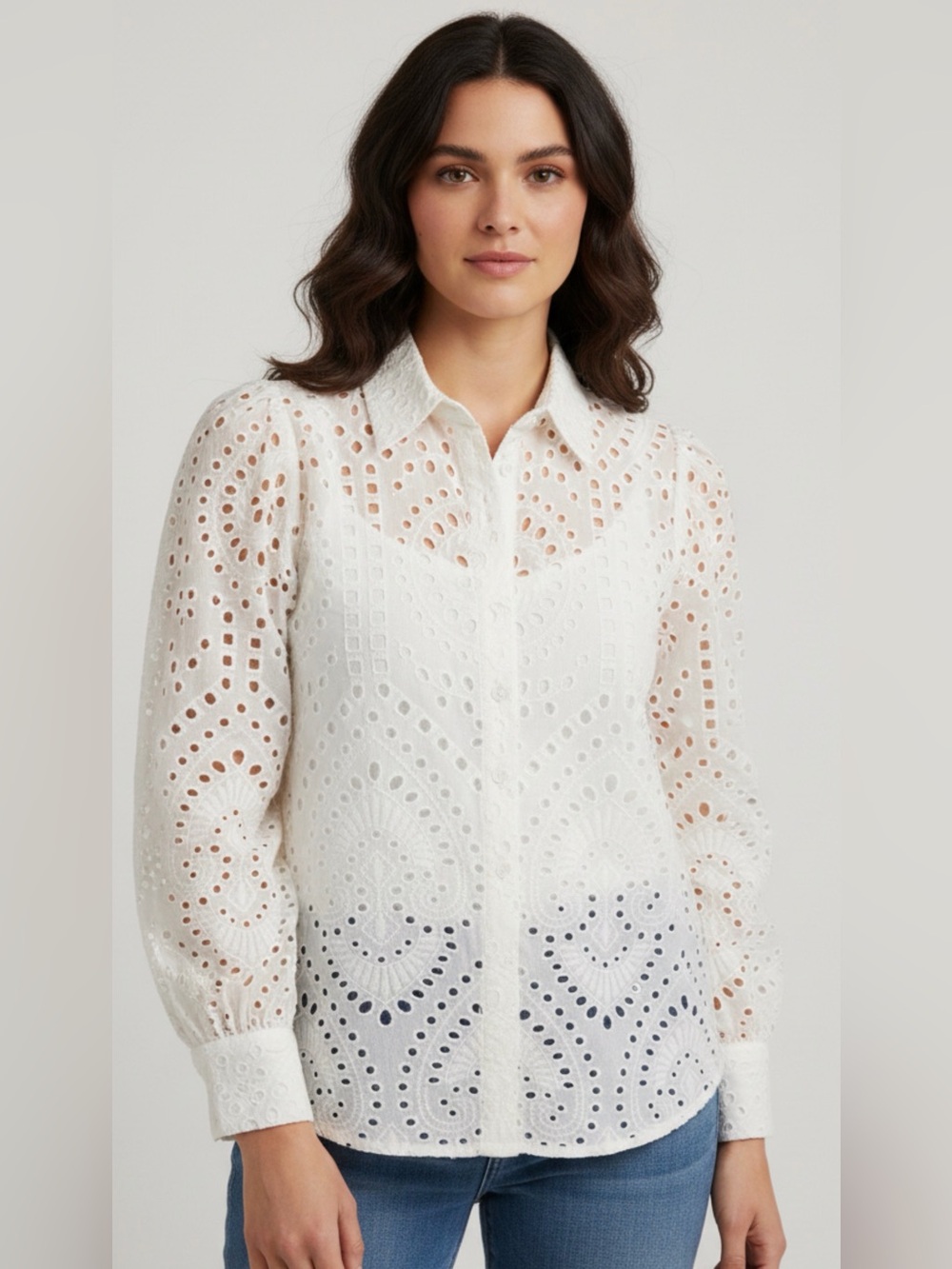 Skies Are Blue Anthropologie White Eyelet Button-Down Women's Top NWT XS